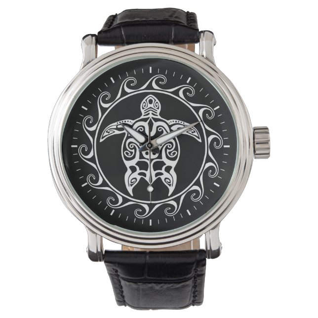 Weiße Tribal-Schildkröte Armbanduhr (Vorderseite)