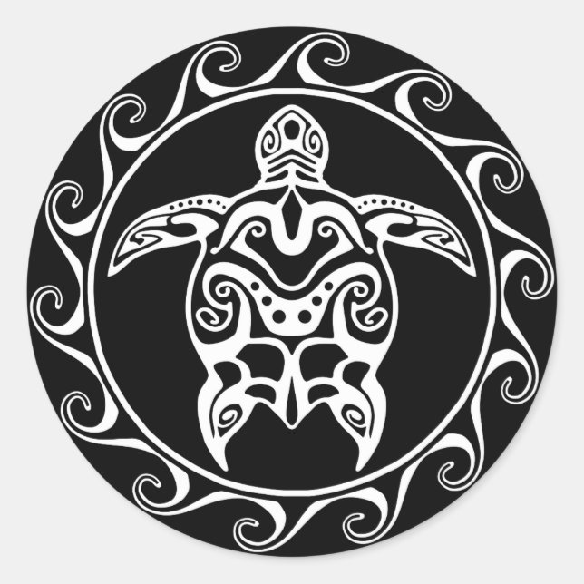 Weiße Tribal-Schildkröte Runder Aufkleber (Vorderseite)