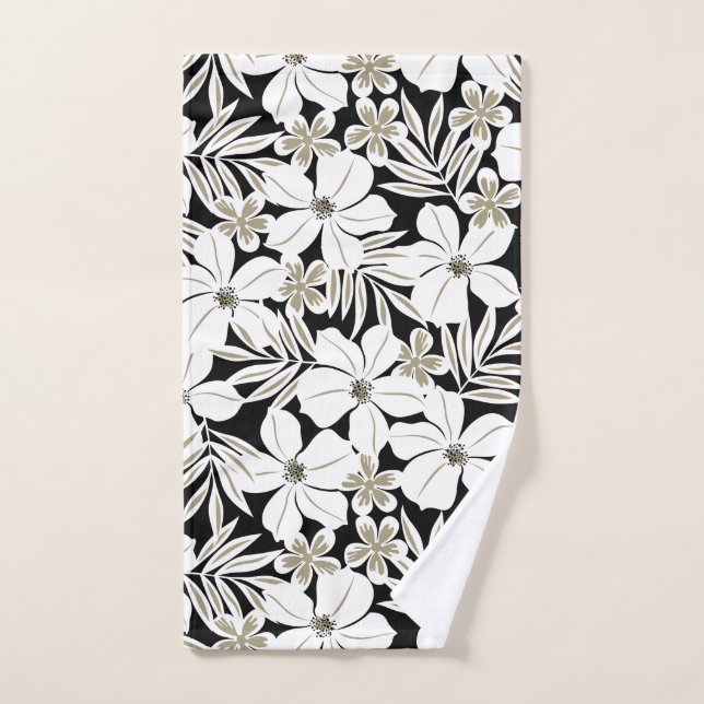Weiße tropische Blume auf schwarz Handtuch (Handtuch)