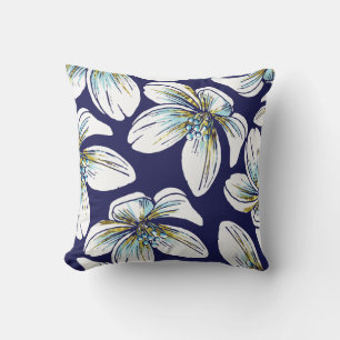 Weiße tropische Blume Muster aqua, Goldfolie Kissen Für Draußen