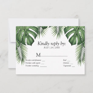Weiße tropische Grüne Monstera Hochzeits-RSVP-Kart RSVP Karte