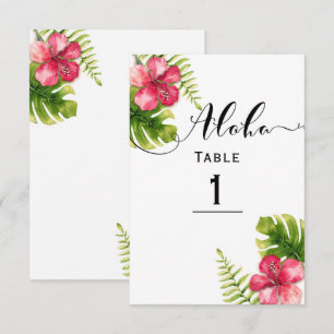 Weiße tropische Hibiskus-Chic-Hochzeit-Tischnummer Einladung