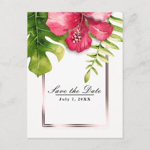 Weiße tropische Hibiskusblätter Save the Date Ankündigungspostkarte