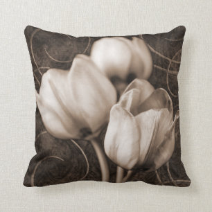 Weiße Tulip-Blume Sepia Schwarzer Hintergrund Blüt Kissen