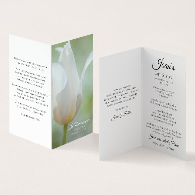 Weiße Tulip-Frühlingsfest Gedenkgebet Visitenkarten (Innenseite und Außenseite)