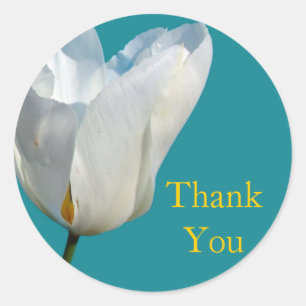Weiße Tulpe Blume danke Ihnen Aufkleber. Runder Aufkleber