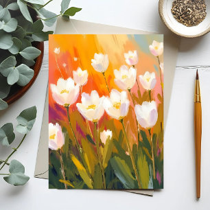 Weiße Tulpen Aquarell Blumenfeld Postkarte