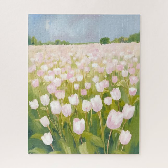 Weiße Tulpen-Blumenfeld-Malerei (Vertikal)