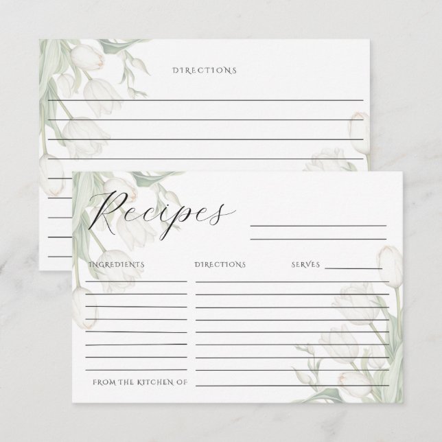 Weiße Tulpen Elegante Rezeptkarte RSVP Karte (Vorne/Hinten)