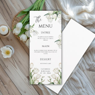 Weiße Tulpen Florale Elegante Hochzeit Menükarte