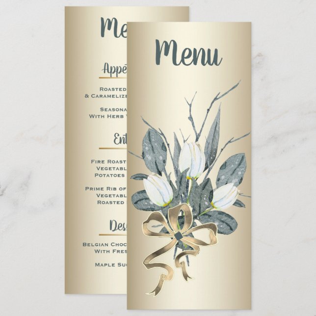Weiße Tulpen mit Goldhochzeit Menükarte (Vorne/Hinten)