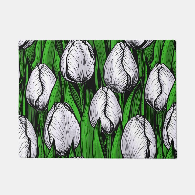 Weiße Tulpen mit grünen Blätter Fußmatte (Vorderseite)