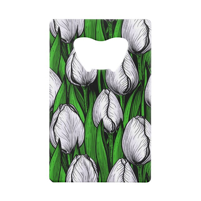 Weiße Tulpen mit grünen Blätter Geldbeutel Flaschenöffner (Vorderseite)