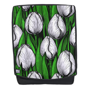 Weiße Tulpen mit grünen Blätter Rucksack