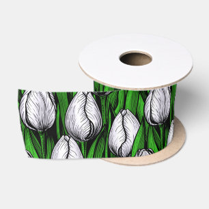 Weiße Tulpen mit grünen Blätter Satinband
