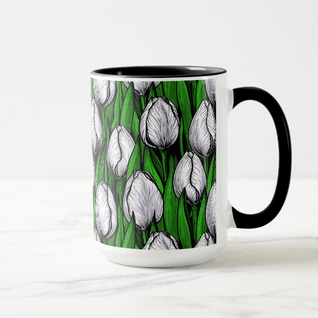 Weiße Tulpen mit grünen Blätter Tasse (Rechts)