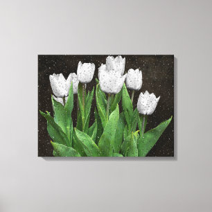Weiße Tulpen mit Raindrops auf Glas Leinwanddruck