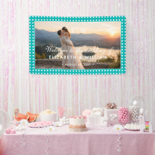 Weiße Tupfen auf Türkis – Personalisierte Hochzeit Banner