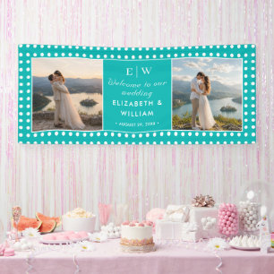 Weiße Tupfen auf Türkis – Personalisierte Hochzeit Banner