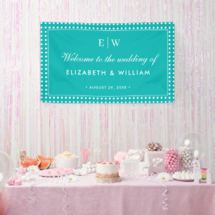 Weiße Tupfen auf Türkis – Personalisierte Hochzeit Banner