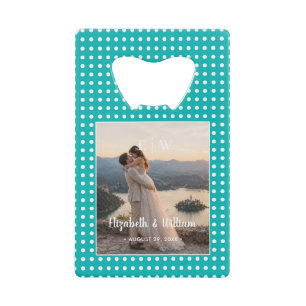 Weiße Tupfen auf Türkis – Personalisierte Hochzeit Geldbeutel Flaschenöffner