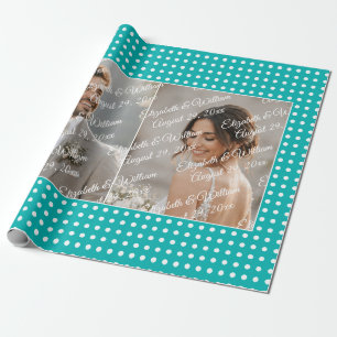 Weiße Tupfen auf Türkis – Personalisierte Hochzeit Geschenkpapier