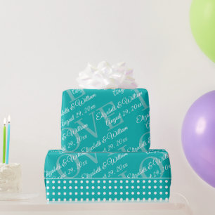 Weiße Tupfen auf Türkis – Personalisierte Hochzeit Geschenkpapier