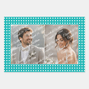 Weiße Tupfen auf Türkis – Personalisierte Hochzeit Geschenkpapier Set