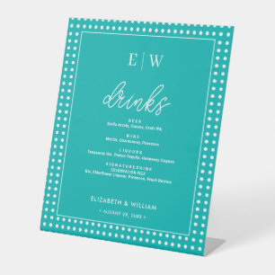 Weiße Tupfen auf Türkis – Personalisierte Hochzeit Sockelschild