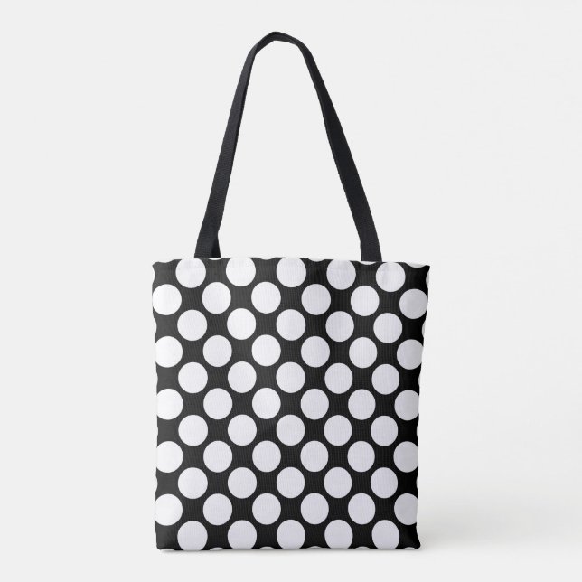 Weiße Tupfen groß auf Schwarzem Tasche (Rückseite)
