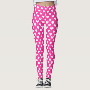 Weiße Tupfenherzen auf Fuchsia-Pink Leggings