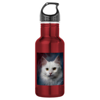 Weiße Türkische Angora Katze Rot Blau Edelstahlflasche