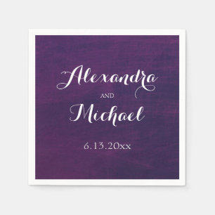Weiße Typografie auf Lila Hochzeit Serviette