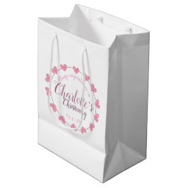 Weiße u. rosa Blumenbabymädchen-Taufgeschenktasche Mittlere Geschenktüte