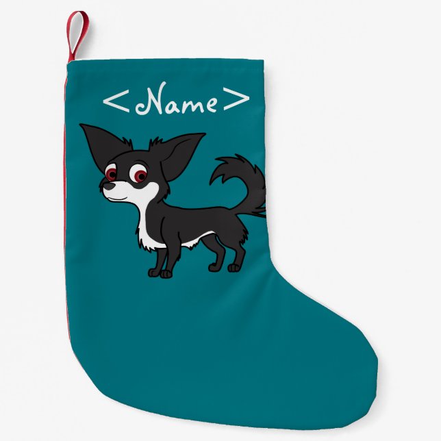 Weiße u. schwarze Chihuahua mit dem langen Haar Kleiner Weihnachtsstrumpf (Vorderseite)