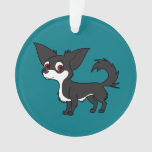 Weiße u. schwarze Chihuahua mit dem langen Haar Ornament