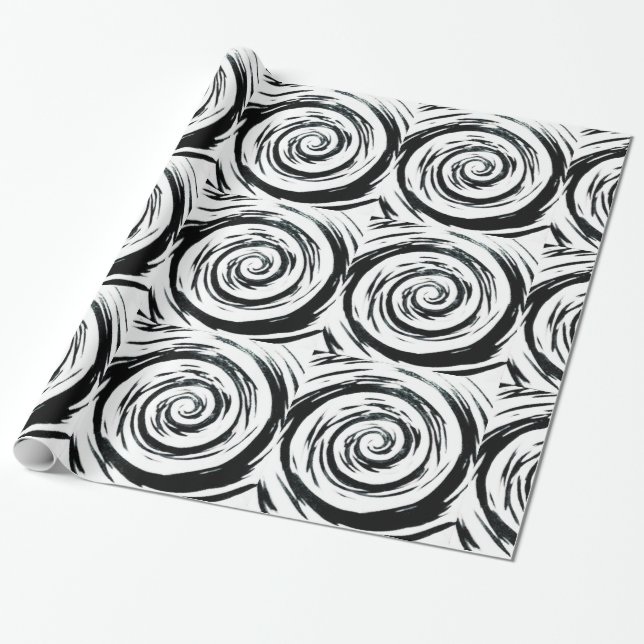 Weiße u. schwarze hypnotische Strudel-Kunst Geschenkpapier (Ungerollt)