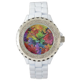 Weiße Uhr mit mehrfarbigen Blume