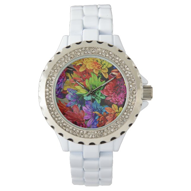 Weiße Uhr mit mehrfarbigen Blume (Vorderseite)
