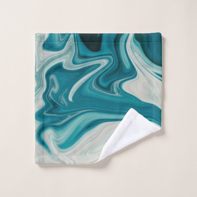 Weiße und aquamarine abstrakte Malerei Waschlappen (Waschlappen)