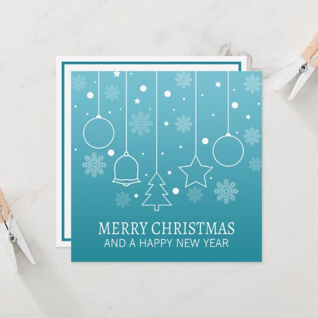 Weiße und Aquamarine Minimalistische Weihnachten | Einladung (Vorderseite/Rückseite Beispiel)