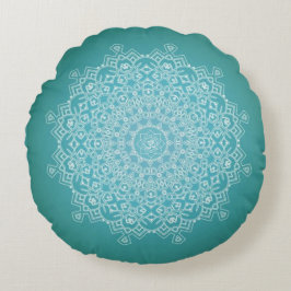 Weiße und Aquamarine Om Mandala Medizin Rundkissen Rundes Kissen