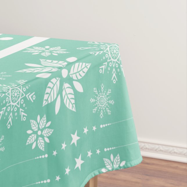 Weiße und Aquamarine Weihnachtsfeier & Schneeflock Tischdecke (Beispiel)