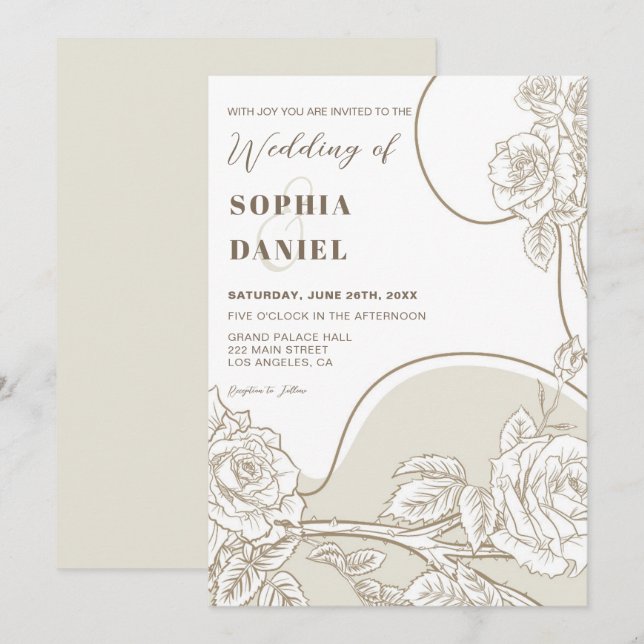 Weiße und beige Rose Hochzeit Einladung (Vorne/Hinten)