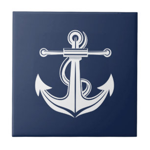 Weiße und blaue Anker-Nautik-Strand Fliese