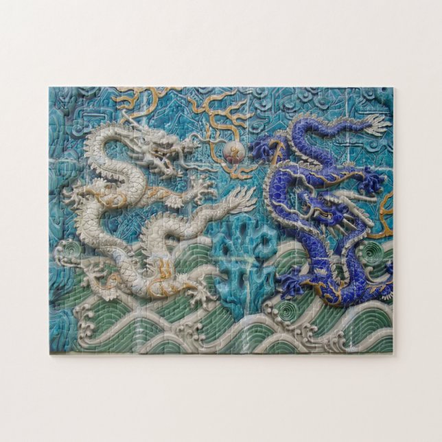Weiße und blaue asiatische Art-Drachen (Horizontal)