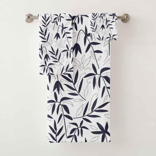 Weiße und blaue Bambusmuster Badhandtuch Set (Insitu)