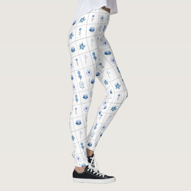 Weiße und blaue Blume Leggings (Rechts)