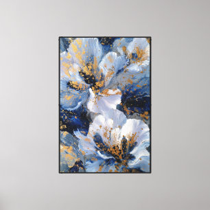 Weiße und blaue Blumen mit Goldsprenkeln Leinwanddruck
