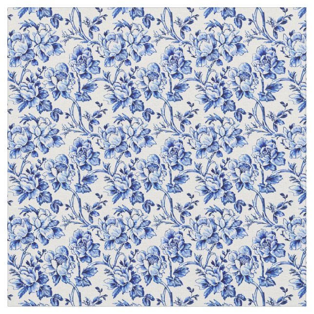 Weiße und blaue Blumenstoffe Stoff (Nahaufnahme)
